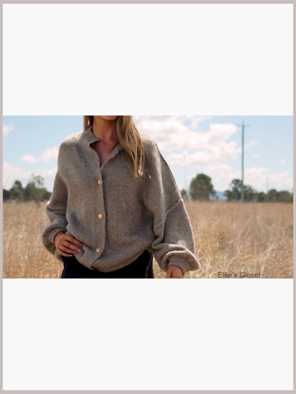 Women's Chunky Knit Mock Neck Lantern Sleeve Button Down Cardigan Jacket - Picture 7 of 7